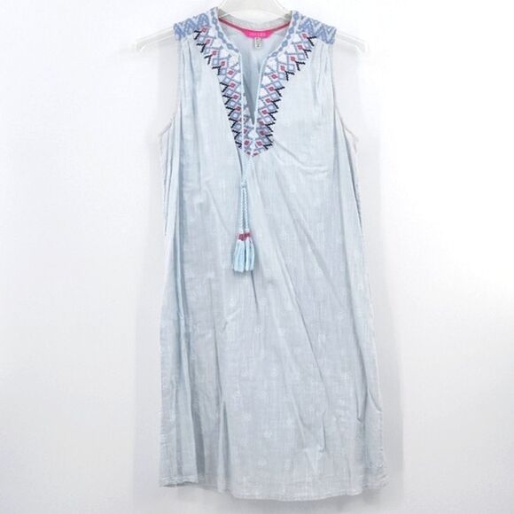 Joules Dresses & Skirts - Joules Oriella Dress Size 2 Blue Embroidered Dotted Tassel Boho Beachy